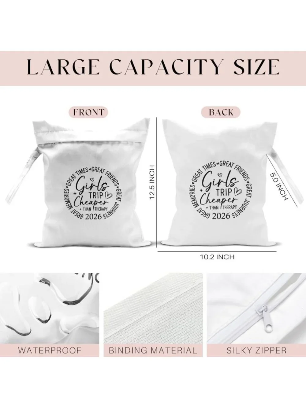 6Pcs Girls Trip Gifts Wet Dry Bags - Beach, Sunscreen & Toiletry Travel